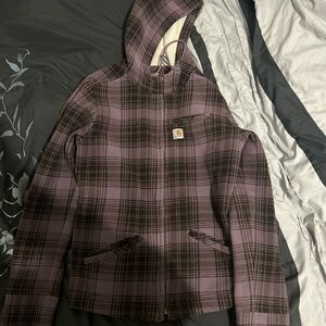 Carhartt Purple and Brown Plaid Hooded Jacket